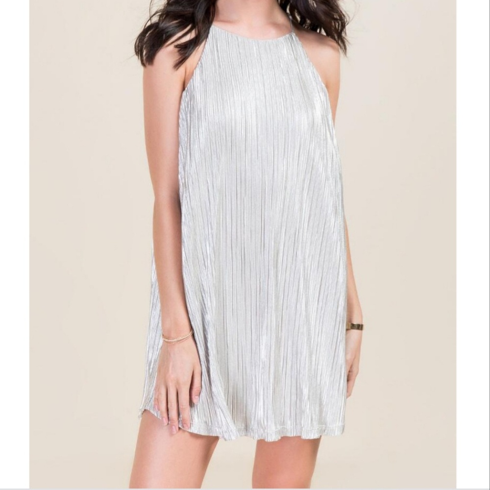 Metallic pleated shift dress